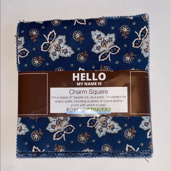 5” Charm Square Pack Hello My Name Is Robert Kaufman Fabrics 5 in Blue Brown 42 - Picture 6 of 6